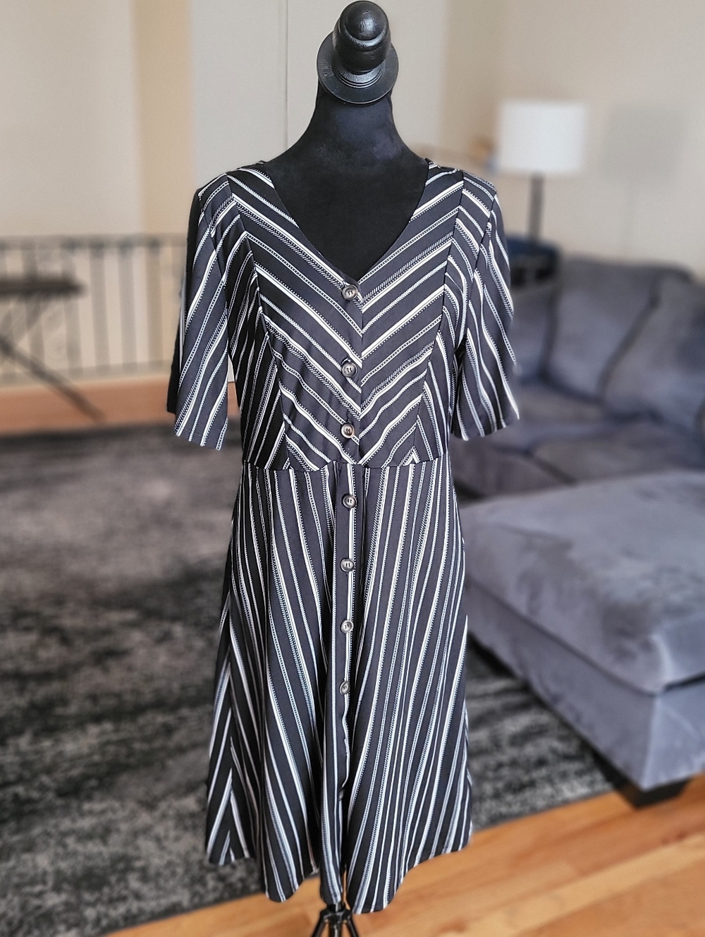 NY Collection Black and White Striped Midi Spring Dress NWOT - Picture 6 of 11